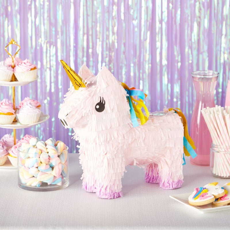Blue Panda Unicorn Pinata for Girl - Small Pink 13 x 15.5 x 5 in - Princess Birthday Party Pinata & Rainbow Mane Theme - Easy-Fill Design - Image 2